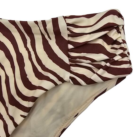 Andie Swim Womans size S The Ruched Side Bikini Bottom Bias Stripe Truffle NEW - Picture 2 of 8